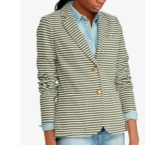 NWT Lauren Ralph Lauren Olive Striped Blazer Womens Sz S Soft Knit Career Jacket